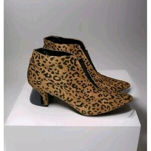 Colin Stuart Women's Size 6.5 Heeled Ankle Boots Vegan Suede Brown Leopard Print